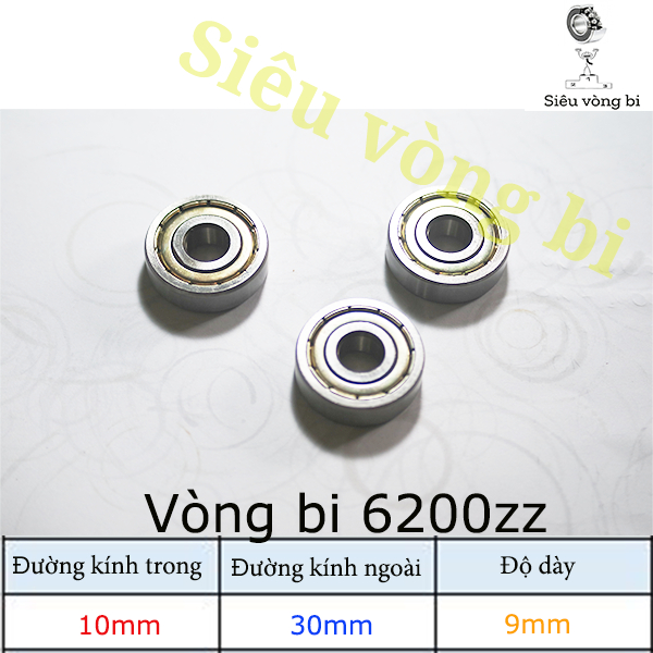 Vòng bi - Bạc đạn 6200zz - Tiêu chuẩn 10*30*9mm