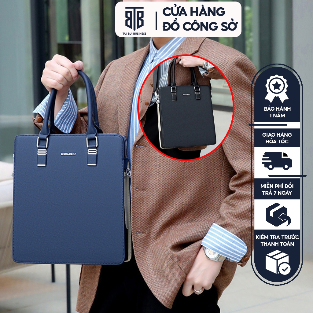 Cặp da nam công sở cao cấp KUQIDAISHU Túi xách da công sở túi đựng máy tính laptop giấy tờ A4 da Pu chống nước
