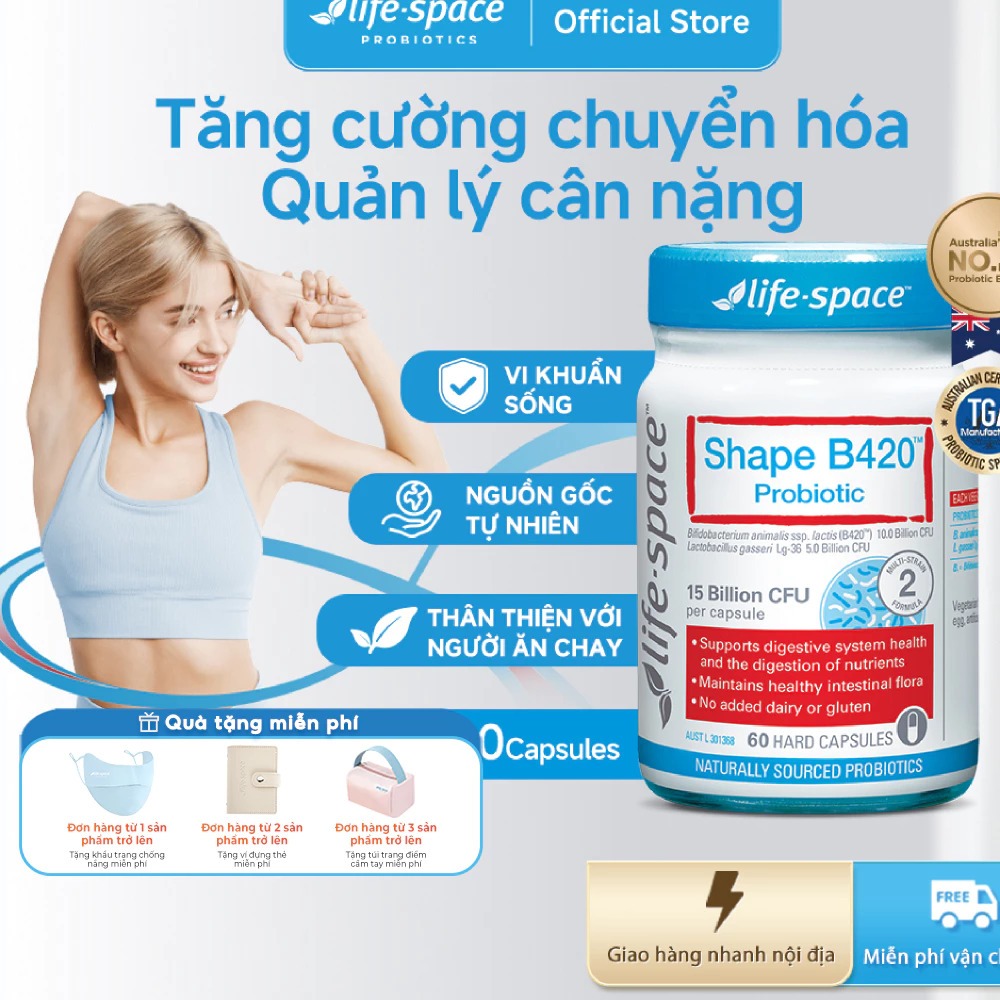 Men vi sinh Life Space Shape B420 Probiotic 60 viên hỗ trợ giảm cân, đốt mỡ,cải thiện tiêu hóa Healt