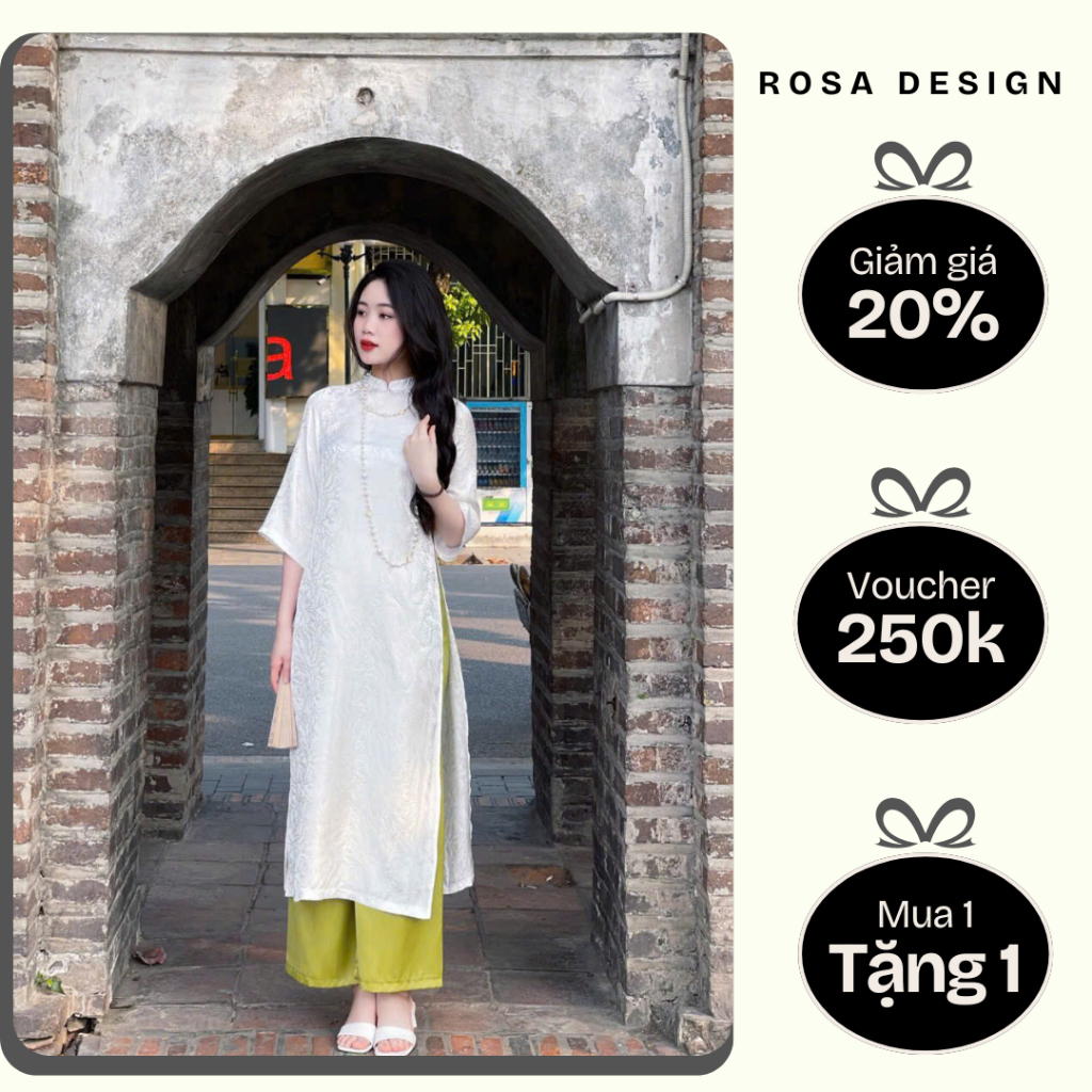 Áo dài tơ tằm trắng dáng suông cao cấp, đẹp sang - ROSA DESIGN - AD011