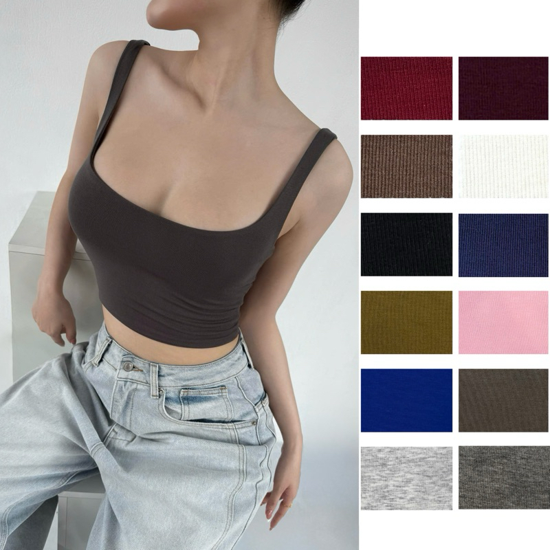 Áo ba lỗ croptop 2 lớp ANNAKIKI cổ tròn ôm sát body - 034