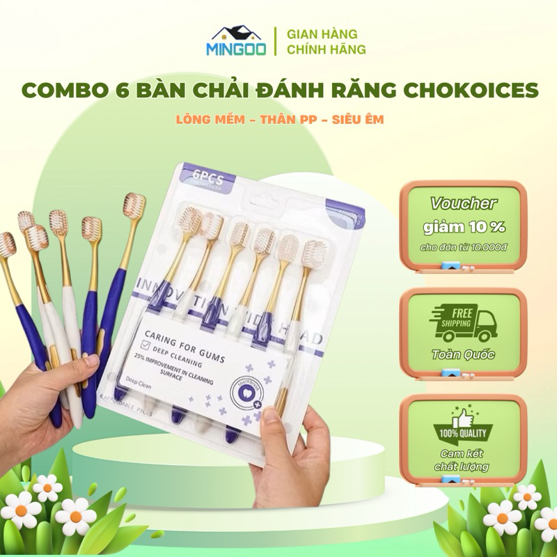Bàn Chải Đánh Răng VỈ 6 CHOCOIKES Lông Mềm Siêu Êm