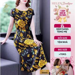 Đầm lụa óng ả suông dài phối hoa vàng sang trọng, nổi bật - Andy Dress - Helen Boutique