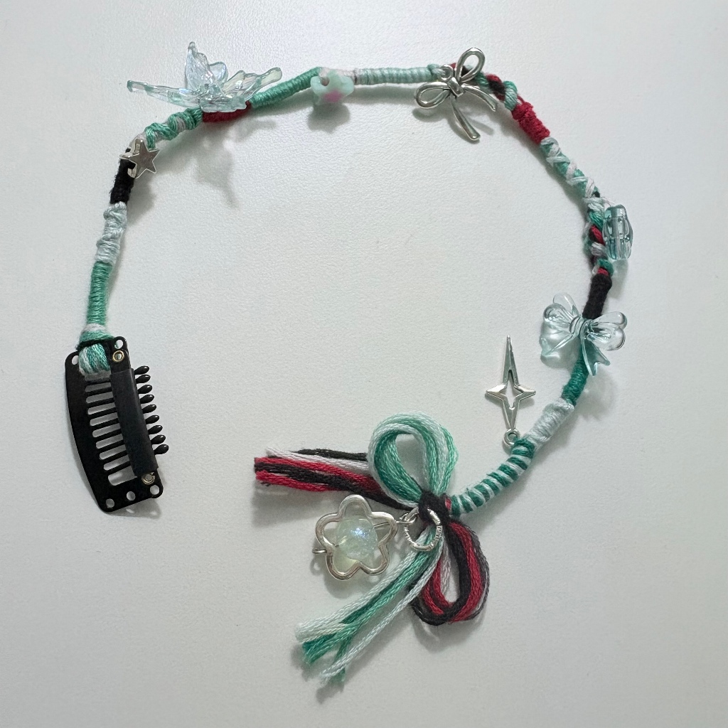 Hairwrap tone xanh đỏ, hairclip, kẹp phụ kiện trang trí tóc