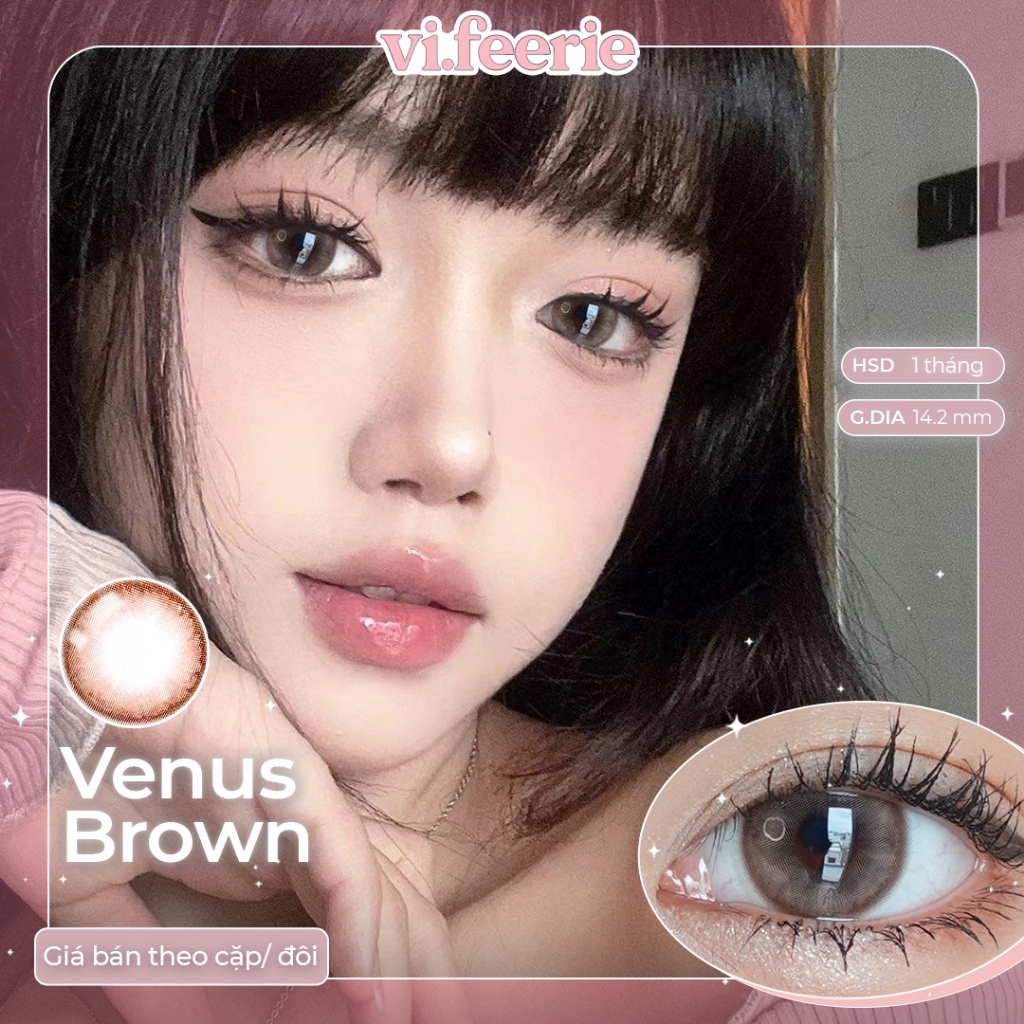 (HOT DOUYIN) Kính áp tròng (lens) nâu 1 tháng VENUS BROWN đủ độ cận - VF Lens