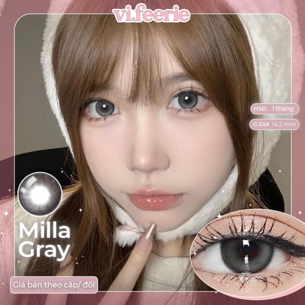 Kính áp tròng (lens) filter đen xám khói 1 tháng MILLA GRAY đủ độ cận-VF Lens