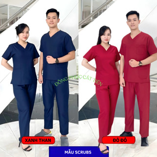 Bộ Scrubs Chất Cotton Lạnh Cao Cấp – Đồng Phục Spa, Thẩm Mỹ, Phòng Khám, Blouse Nữ Cổ Tim, Điều Dưỡng