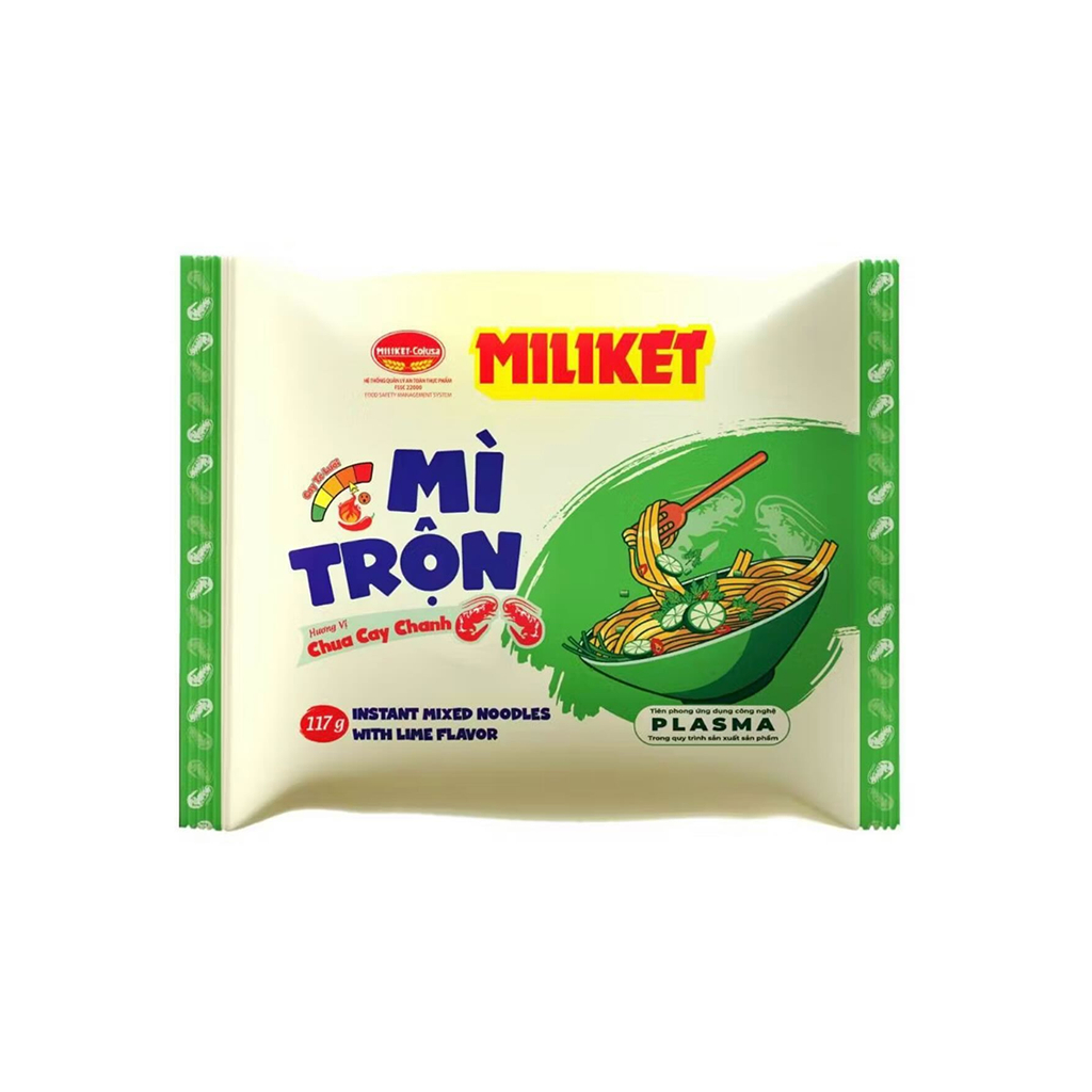 Thùng 16 gói mì trộn Miliket vị chua cay chanh 117g