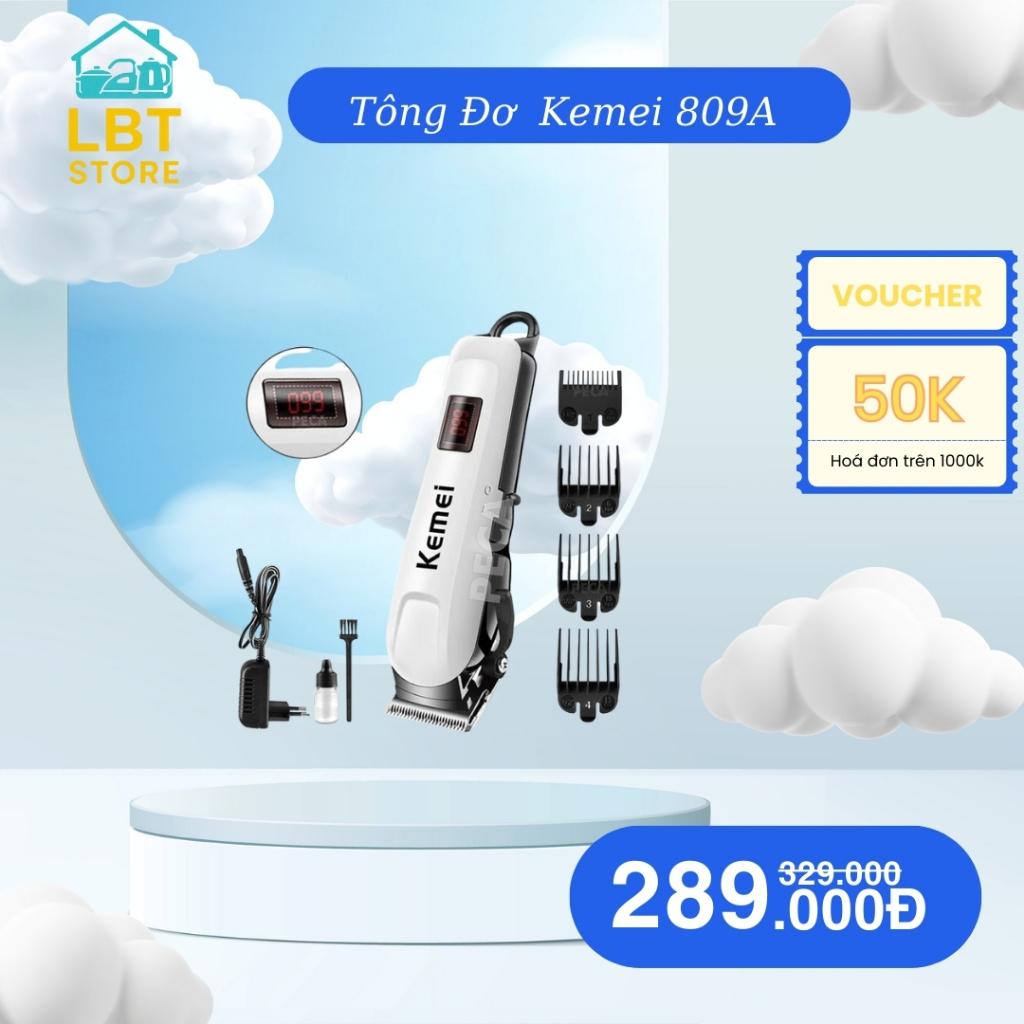 Tông Đơ Cắt Tóc Kemei 809A Chuyên Nghiệp Màn Hình Led Chính Hãng