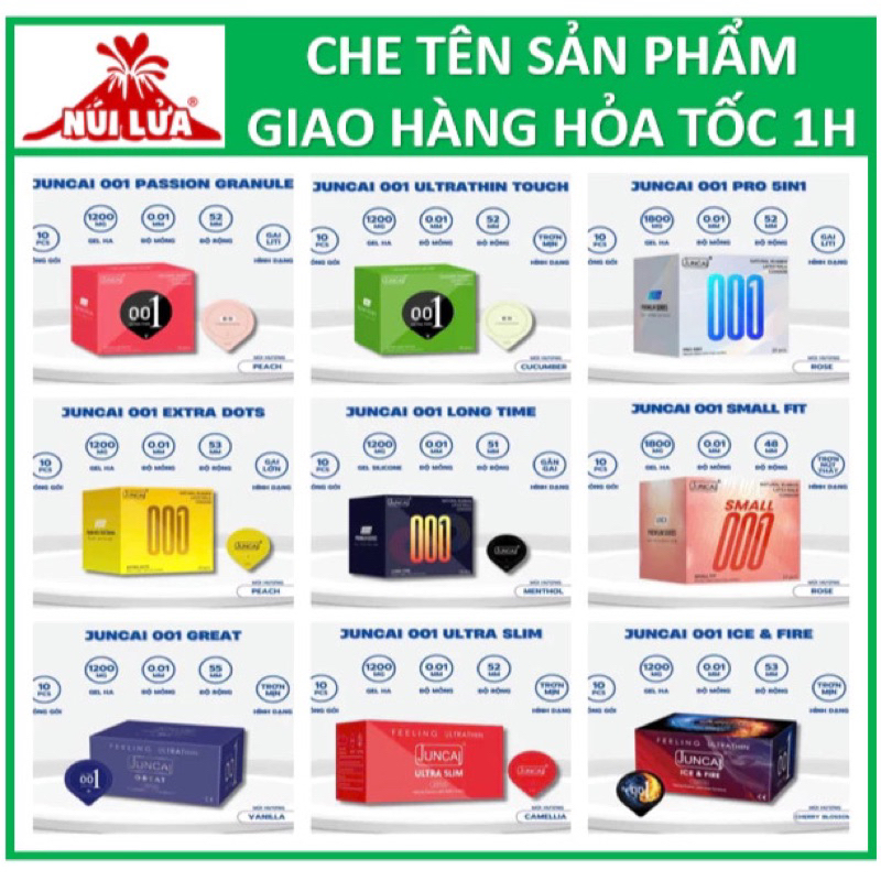 Bao Cao Su Siêu mỏng, Gân gai, Kéo dài thời gian, Size nhỏ lớn, Nhiều gel, Có hương Juncai nhiều loại - Giá Rẻ Freeship