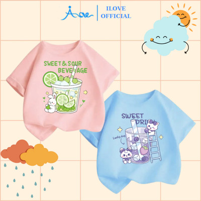 [MỚI]Áo thun cộc tay dành cho bé gái AORE in hình Ly Nước Trái Cây, áo phông cộc tay chất COTTON mềm mịn 9-36kg