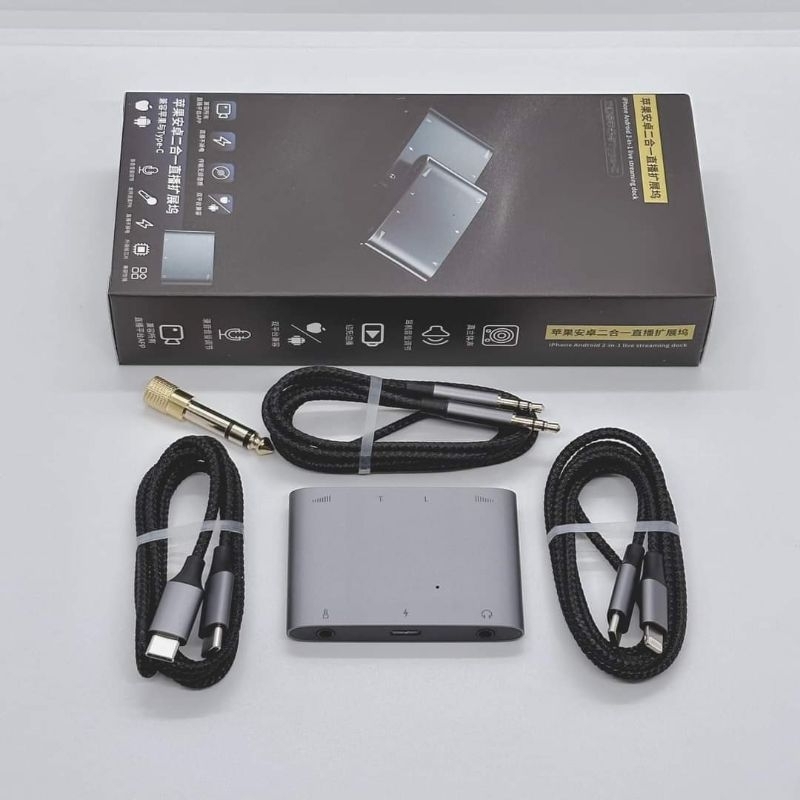 Box live stereo cho IP & TYPE C âm thanh trung thực, Box vừa sạc vừa live PK, đầy đủ dây kết nối với