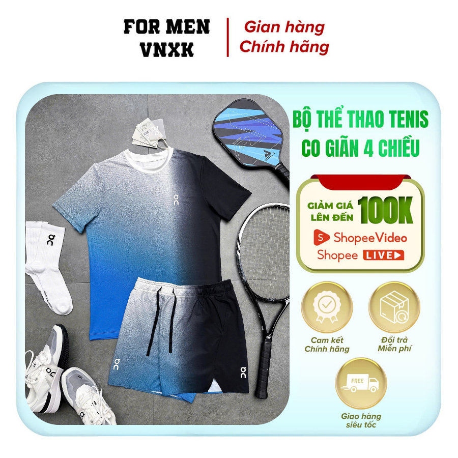 vnxk.nhat M47 Bộ thể thao hè cổ tròn ombre xanh đen trắng