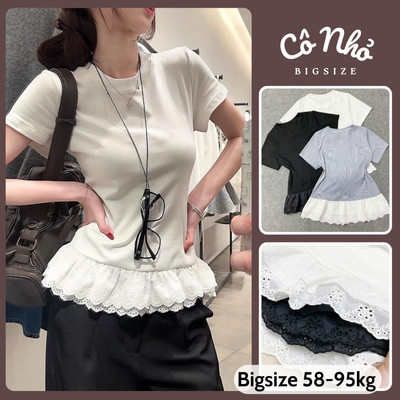 Áo Thun Baby Tee Bigsize Nữ Phối Ren Cổ Tròn Form Ôm Vải Thun Tăm QC Mùa Hè Thoáng Mát A281