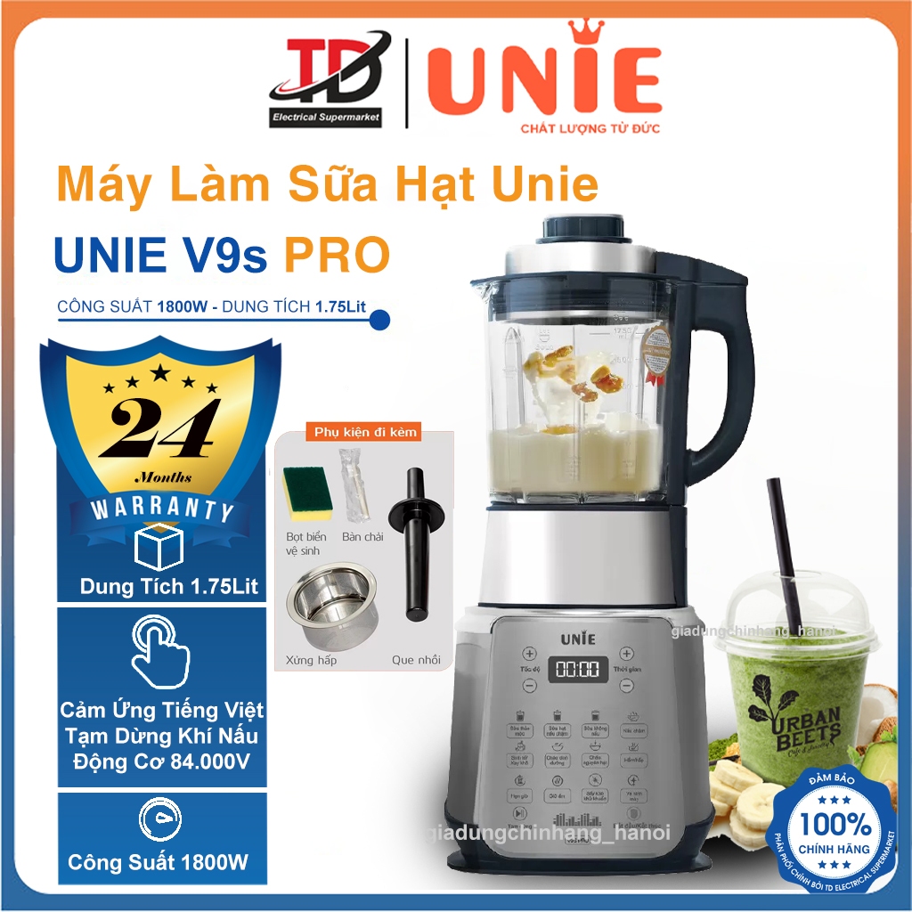  Máy Làm Sữa Hạt Đa Năng Unie V9s PRO 1.75Lit -1800w Động Cơ 84.000 vòng phút Hàng Chính Hãng 
