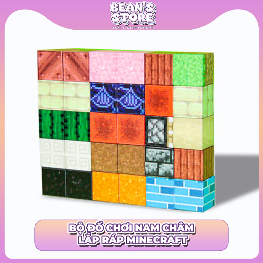 BỘ CHƠI NAM CHÂM MINECRAFT KHỐI HÌNH VUÔNG 2.5cm - 30 KHỐI VUÔNG NAM CHÂM - BEAN;S STORE