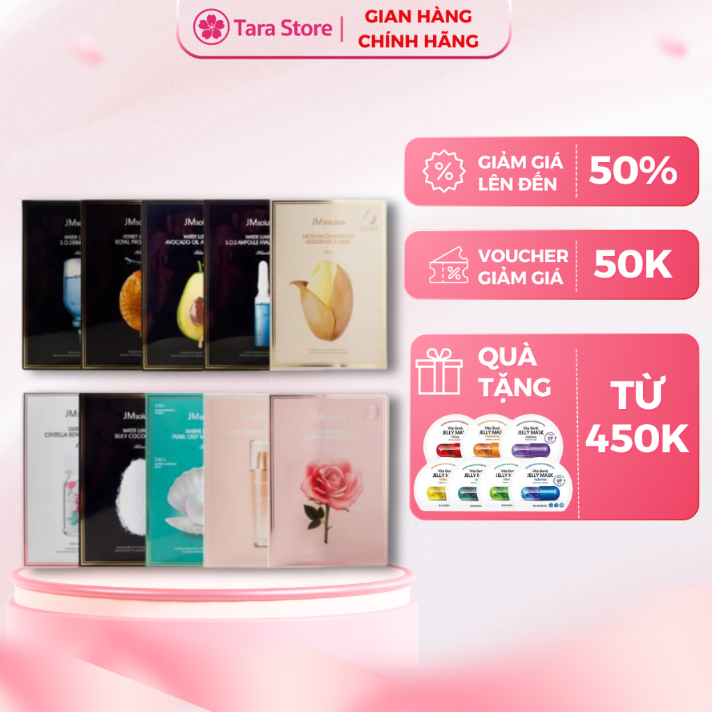 Mặt nạ giấy JMSolution Tara Store phục hồi tức thì, cấp ẩm, làm sáng da, đều màu và mờ thâm