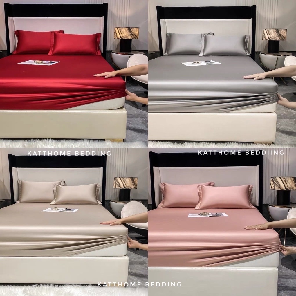 Bộ ga gối phi lụa bo chun, Ga gối lụa 3 món mát lạnh, không nhăn dùng quanh năm - Full size