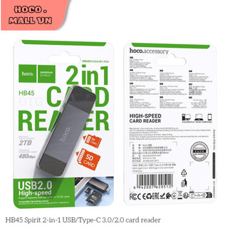 Đầu Đọc Thẻ Nhớ USB 2.0 Hoco HB45 2in1 USB/Type-C Tốc Độ Nhanh, Dung Lượng Tối Đa 2TB