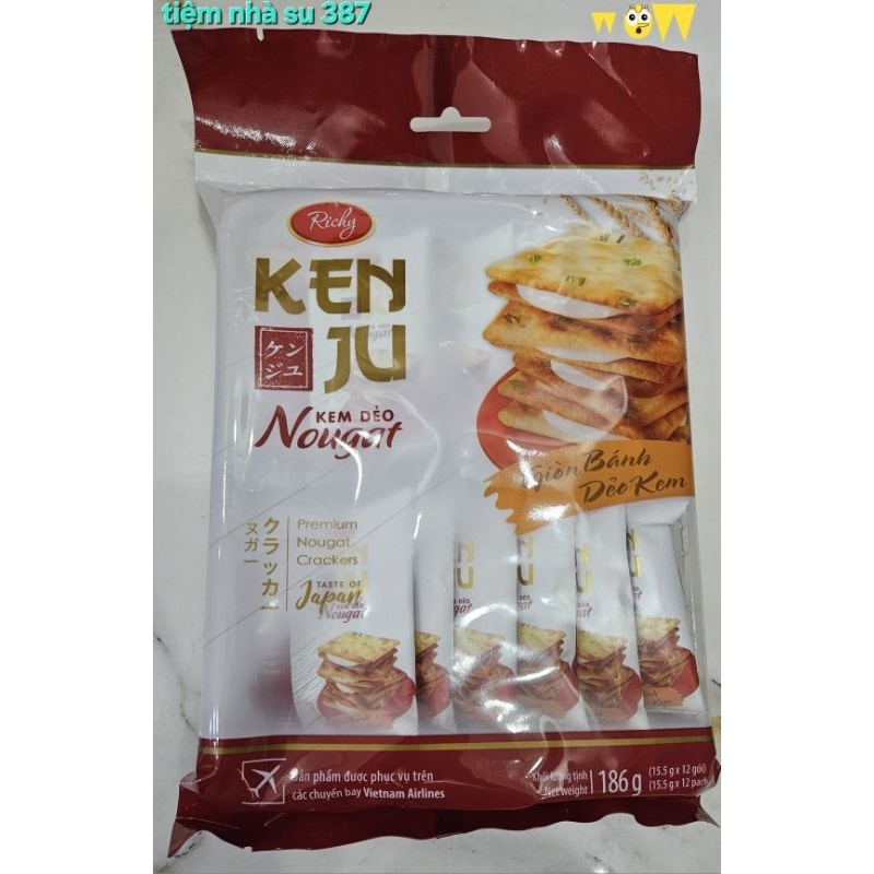 Bánh quy KENJU kem dẻo túi 186g,bánh ăn sáng Richy,Bánh nougat hành,bánh quy hành