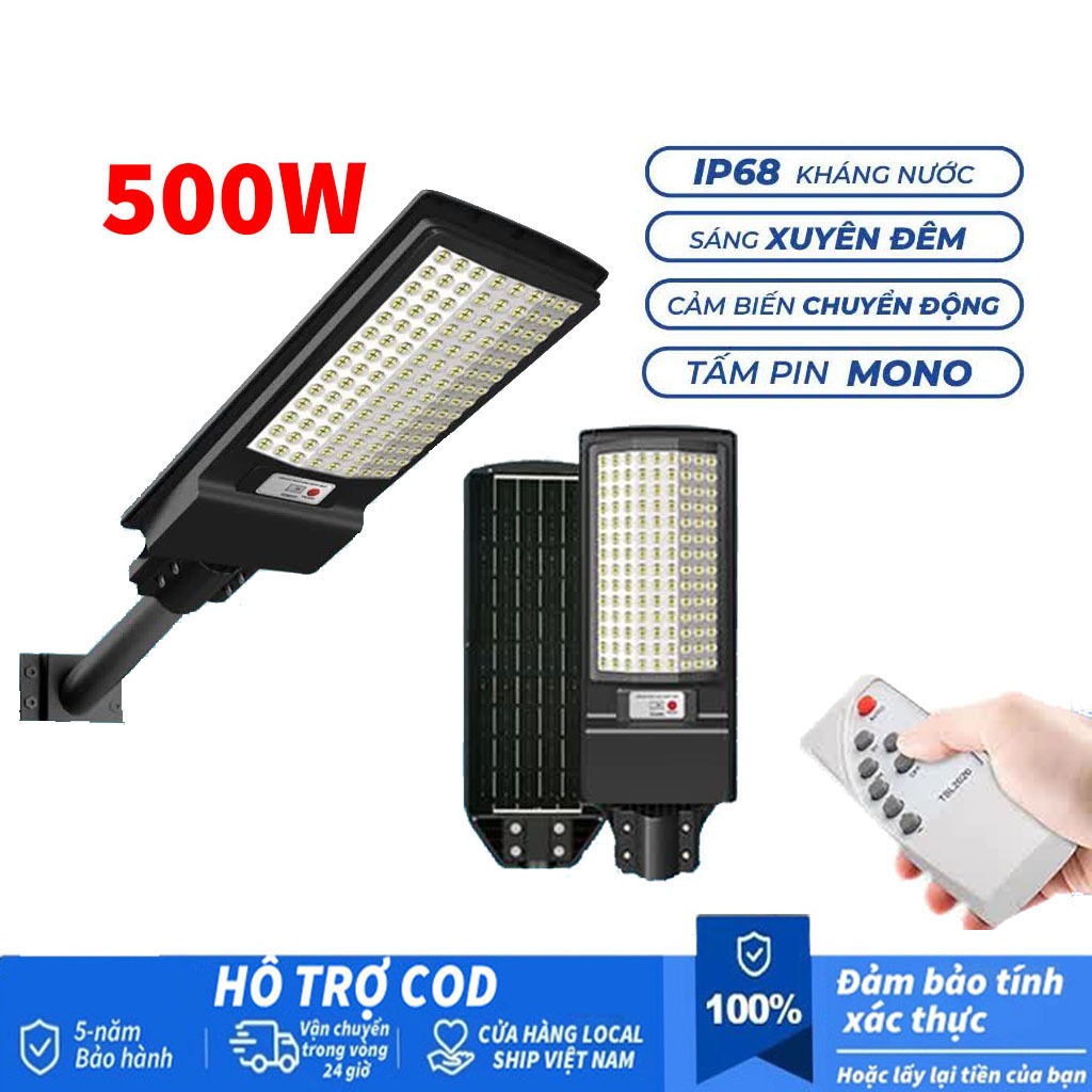 500W Đèn Đường Liền Thể Năng Lượng Mặt Trời Công Suất LED 500w Cảm Biến Chuyển Động, Bảo Hành 3 Năm