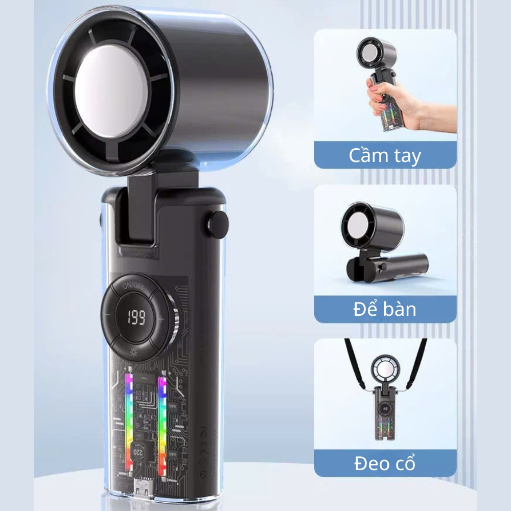 Quạt Tích Điện Mini Cầm Tay JF158 Có Sò Lạnh, Quạt Sò Lạnh 199 Cấp Độ Gió Kèm Đèn LED SmartGood | BigBuy360 - bigbuy360.vn
