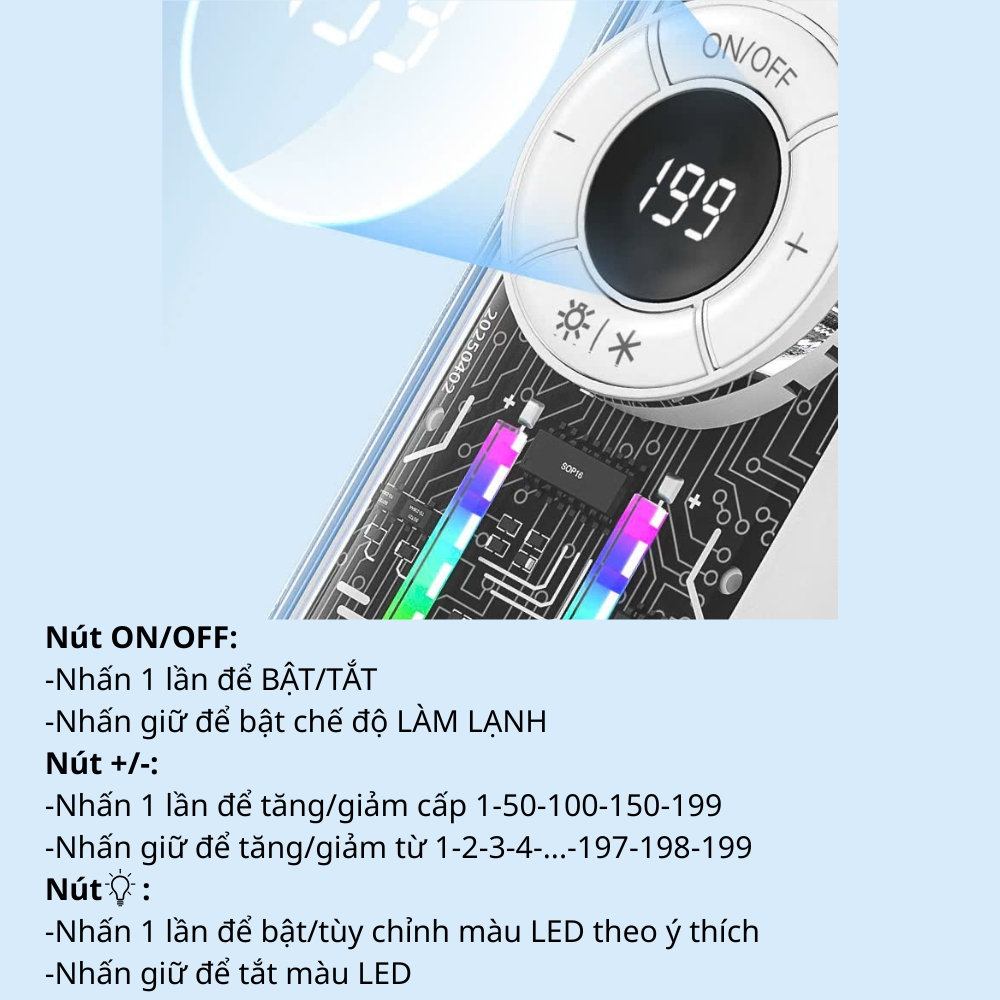 Quạt Tích Điện Mini Cầm Tay JF158 Có Sò Lạnh, Quạt Sò Lạnh 199 Cấp Độ Gió Kèm Đèn LED SmartGood | BigBuy360 - bigbuy360.vn