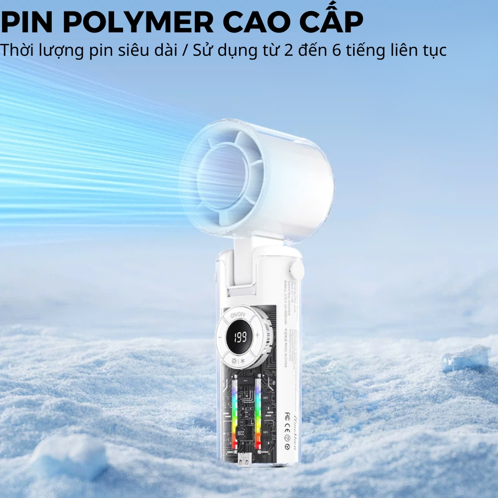 Quạt Tích Điện Mini Cầm Tay JF158 Có Sò Lạnh, Quạt Sò Lạnh 199 Cấp Độ Gió Kèm Đèn LED SmartGood | BigBuy360 - bigbuy360.vn