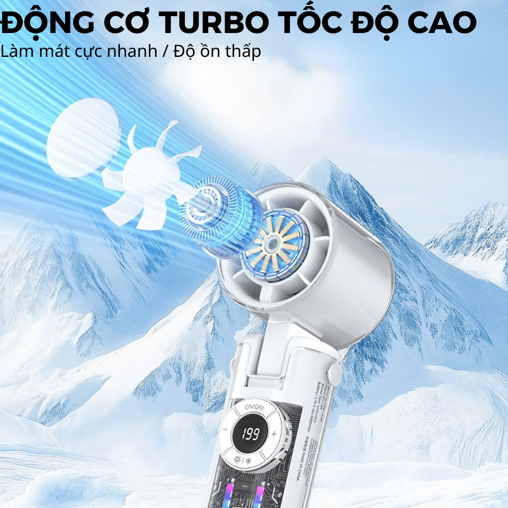Quạt Tích Điện Mini Cầm Tay JF158 Có Sò Lạnh, Quạt Sò Lạnh 199 Cấp Độ Gió Kèm Đèn LED SmartGood | BigBuy360 - bigbuy360.vn