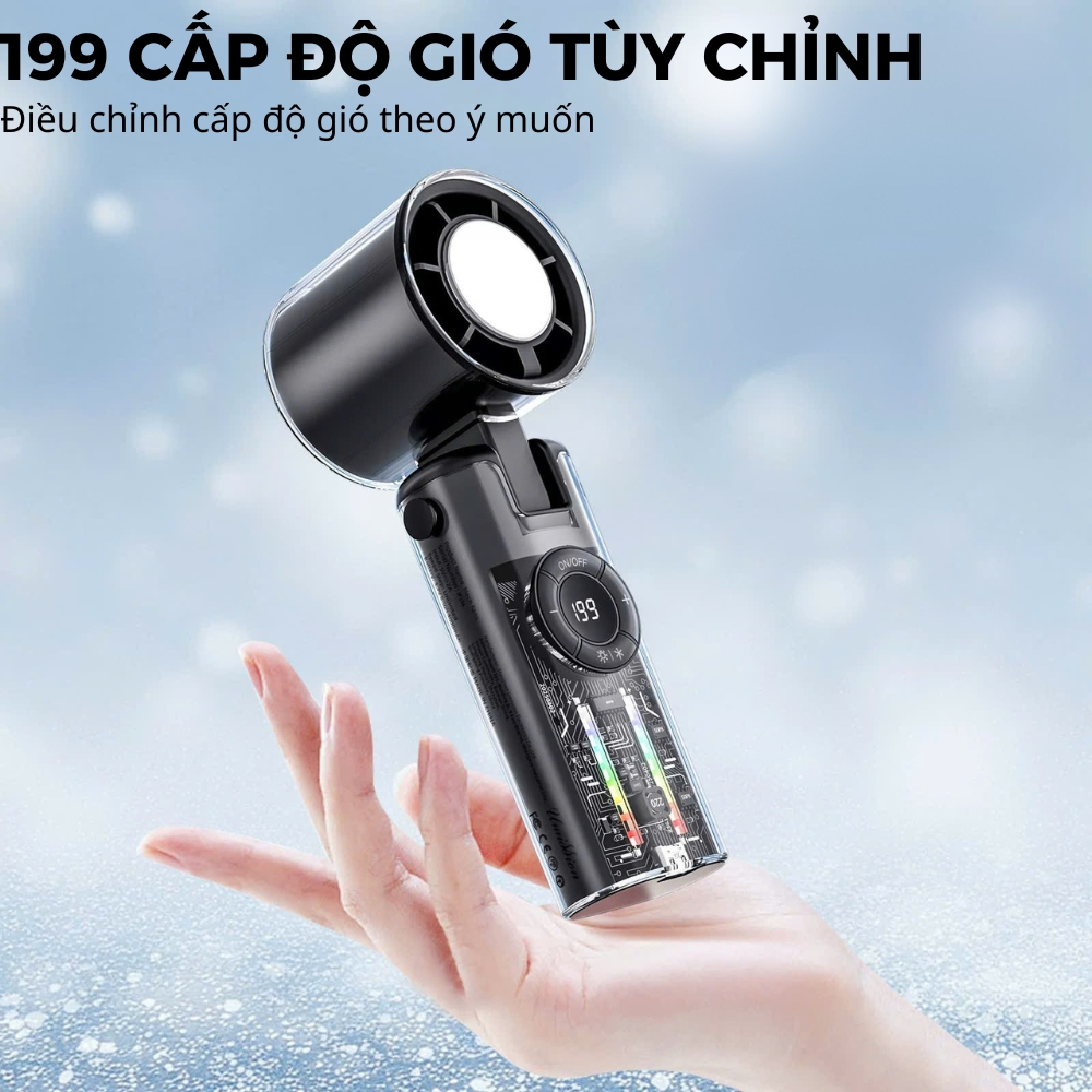 Quạt Tích Điện Mini Cầm Tay JF158 Có Sò Lạnh, Quạt Sò Lạnh 199 Cấp Độ Gió Kèm Đèn LED SmartGood | BigBuy360 - bigbuy360.vn