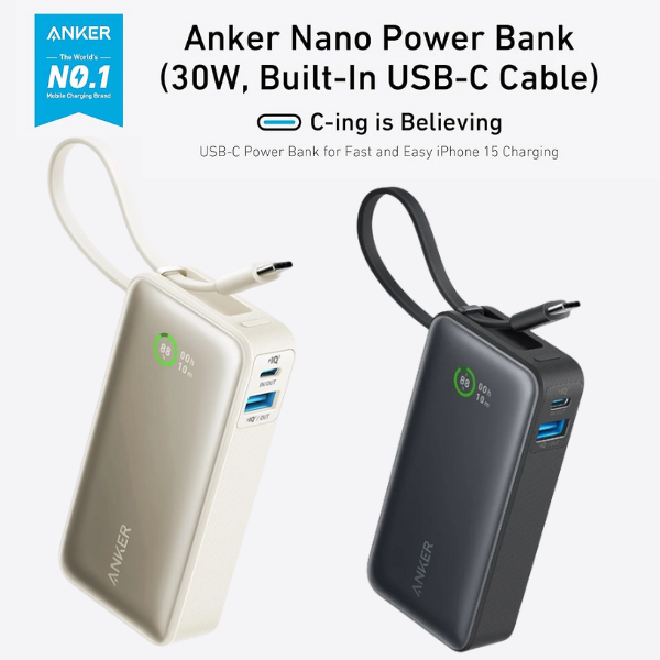 Sạc Dự Phòng Anker Nano A1259 10000mAh 30W USB-C Tích Hợp Sạc Nhanh PD 3.0 Gọn Nhẹ 215g BH 18 Tháng