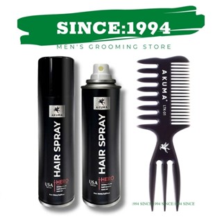   BỘ GÔM + LƯỢC  Gôm xịt tóc mềm AKUMA HERO 150ml tạo độ phồng tự nhiên không cứng dùng cho nam và nữ 
