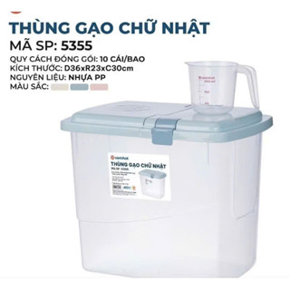 Thùng đựng gạo 15kg kèm cốc đong gạo nắp đạy kín nhựa Việt Nhật. Hũ chứa gạo hạt đỗ có ca lấy gạo