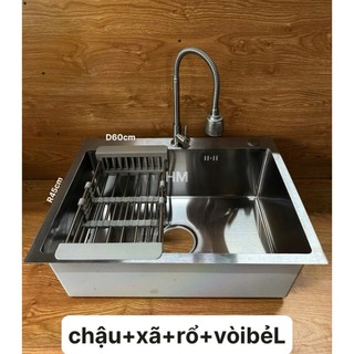   CHẬU ĐÚC KT 60X45   Chậu rửa bát một hố to đúc inox vật liệu cao cấp chống gỉ sét đầy đủ phụ kiện đi kèm 