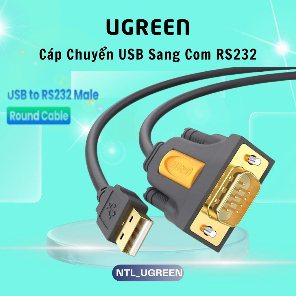 Dây Chuyển USB 2.0 to RS232 Ugreen CR104 USB 2.0 Male to RS232 Male