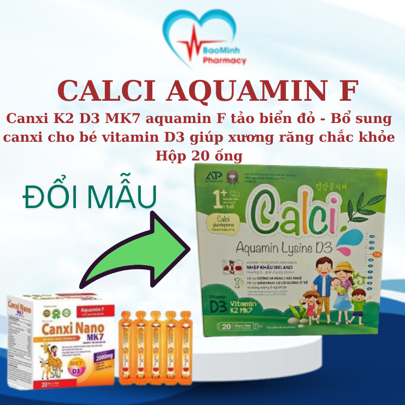 Canxi Aquamin F Tảo Biển Đỏ,K2 D3 MK7, Bổ Sung Calci Cho Bé Vitamin D3 Giúp Xương Răng Chắc Khỏe