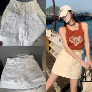 Chân váy jeans túi trước vải bò QC cạp cao dày dặn kèm quần trong chuẩn phom dáng