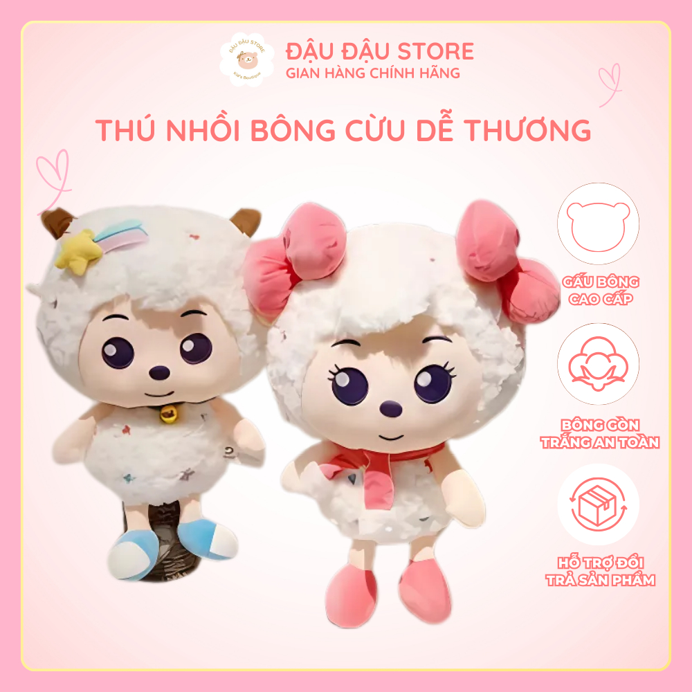 Thú nhồi bông hình cừu trắng dễ thương cho bé gái, gấu bông cừu trắng siêu cute