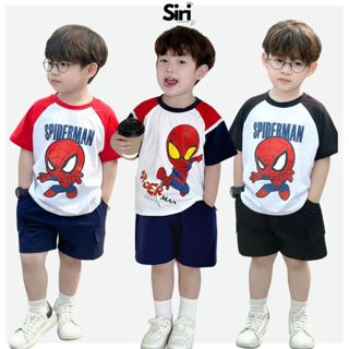 Set bộ cho bé trai in hình siêu nhân áo thun cotton và quần short tổng hợp 1 đến 7 tuổi SIRI KIDS