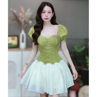 D914 ĐẦM XOÈ NGẮN TAY PHỒNG XẾP LY NGƯC THIẾT KẾ ĐAN DÂY CHÉO EO DỄ THƯƠNG( form nhỏ)