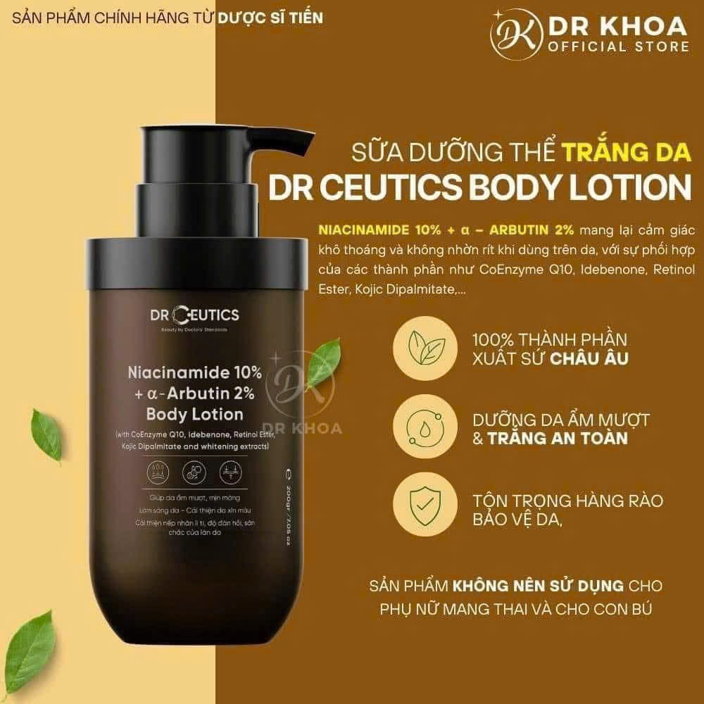 Kem body  DrCeutics Niacinamide 10%+ α- Arbutin 2% Body Lotion