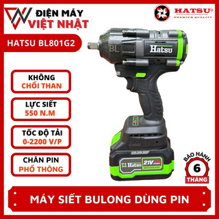  Máy siết bu lông hatsu BL801G2 lực siết 550N chân pin phổ thông động cơ không chổi than 
