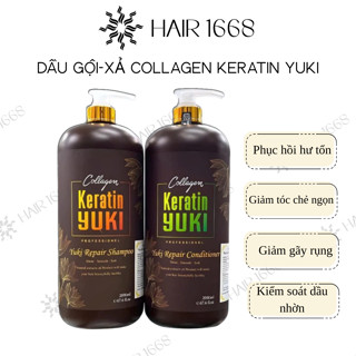 Dầu gội xả Collagen Keratin Yuki 2000ml giảm rụng tóc, kích mọc tóc, phục hồi tóc hư tổn mềm mượt