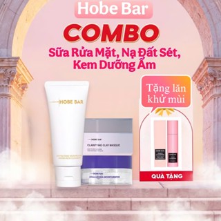 (Mua 3 Tặng 1) Combo Sữa Rửa Mặt + Kem Dưỡng Ẩm + Nạ Đất Sét Hobe Bar - Tặng 1 Chai Lăn Khử Mùi