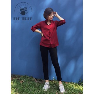 Áo Sơ Mi Nữ Fig Tree Màu Đỏ Đô Cổ Trụ Cá Tính, Cuốn Hút( hàng thiết kế fullsize 75kg)