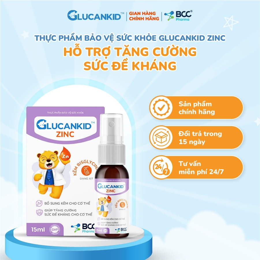 TPBVSK Glucankid ZinC hỗ trợ bổ sung kẽm, hỗ trợ tăng cường sức đề kháng dạng xịt cho bé từ 6 tháng