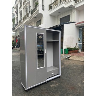 tủ nhựa đài loan khung đen cánh xám cửa lùa kèm gương siêu đẹp 