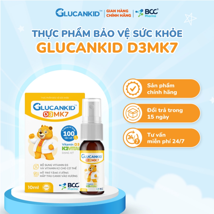 TPBVSK Glucankid D3MK7 hỗ trợ bổ sung D3K2, tăng cường hấp thu canxi cho bé từ 3 tháng