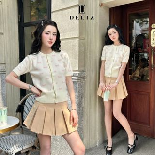 [MỞ BÁN] Áo len cộc tay dáng cardigan mùa hè cho nữ chất len lông thỏ thêu nơ cao cấp ALC04 DELIZ