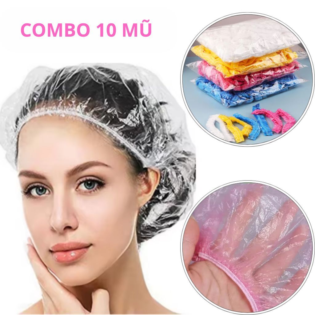 Combo 10 mũ trùm tóc khi tắm- Mũ Tắm Trùm Đầu Dùng 1 Lần - Ủ Tóc, Nhuộm Tóc, Dùng Trong Khách Sạn, Du Lịch